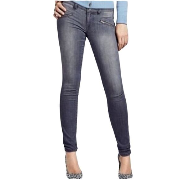 CAbi 5167 Women's Graphite Gray Moto Zip Pocket Front Skinny Denim Jeans Size 6 - Picture 1 of 16